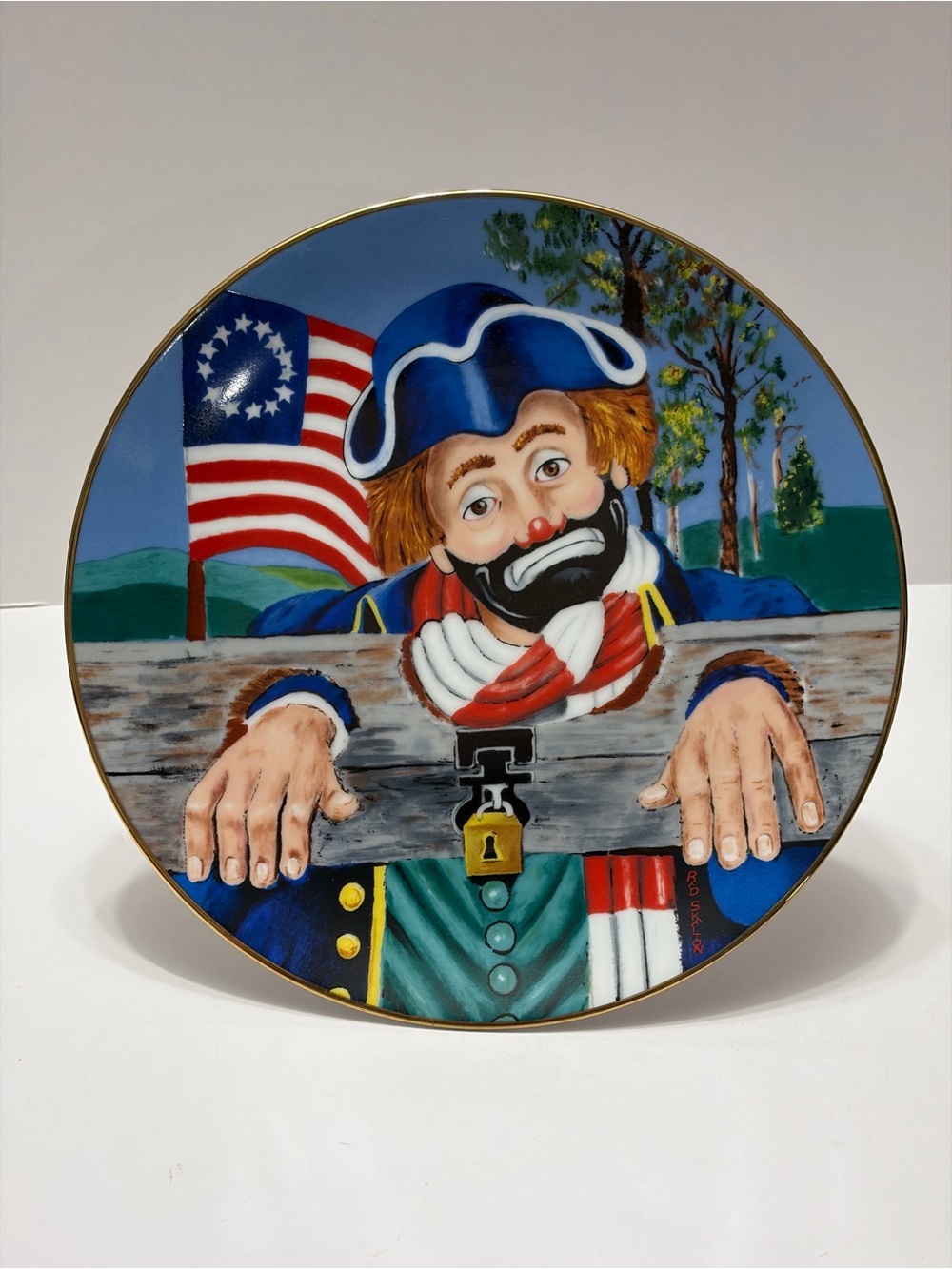 Hand-Painted Patriotic Clown Decorative Plate - Blue, Red, White - Red Skelton